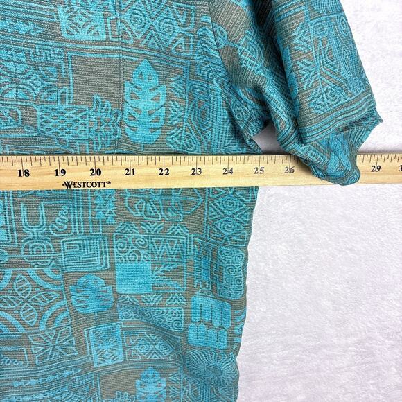 QuikSilver Waterman Hawaiian Camp Shirt Mens XXL Green Gray Aztec AOP Aloha - Picture 5 of 8